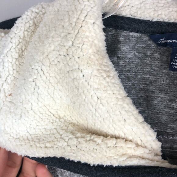 American Eagle Gray Sherpa Lined Hoodie Zipper Sweatshirt Jacket XS Cozycore - Picture 5 of 7